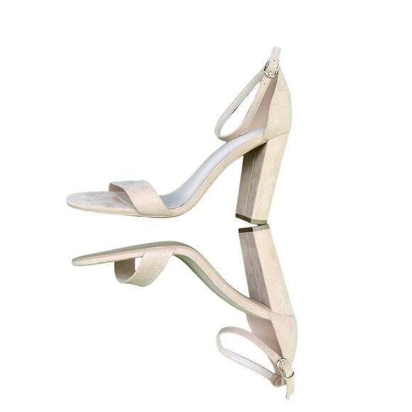 NEW Just Fab Lorelei Vegan Suede Block Heel Strappy Pump Nude Size 9 - Picture 3 of 5